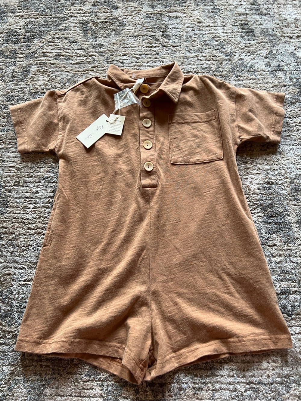 Rylee and Cru Brown Short-Sleeve Polo Romper with Front Buttons